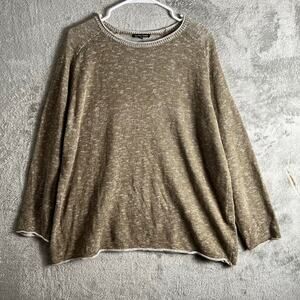 Eileen Fisher Sweater Women Med Green Organic Cotton Linen Knit Relaxed Pullover